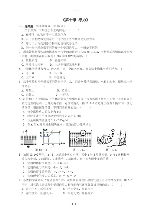 第十章-浮力》单元综合测试题(一)(