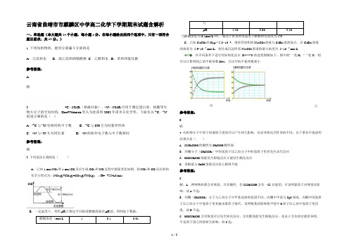 云南省曲靖市市麒麟区中学高二化学下学期期末试题含解析