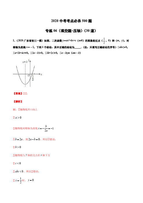 2020中考数学考点必杀30题(填空题-压轴)(解析版)