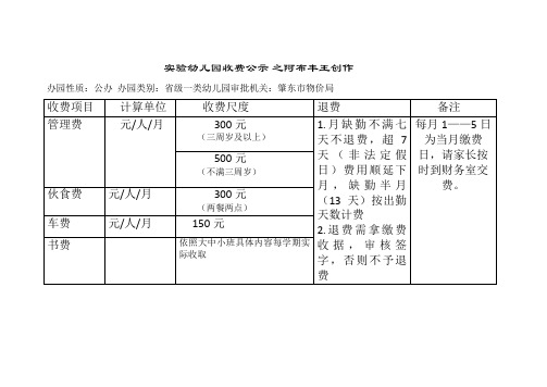 实验幼儿园收费公示