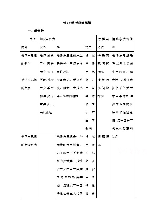 最新精编高中人教版必修3高中历史第17课《毛泽东思想》公开课优质课教学设计