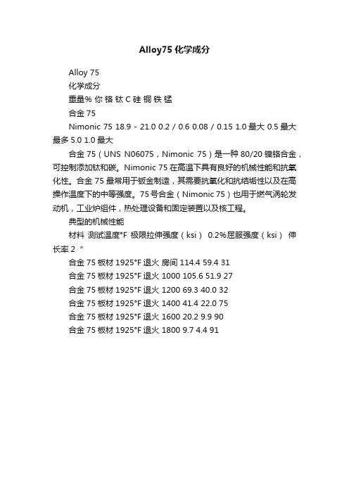 Alloy75化学成分