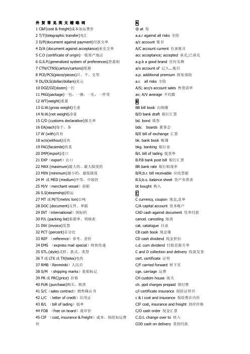 英语-外贸常见英文缩略词 国际贸易 经济
