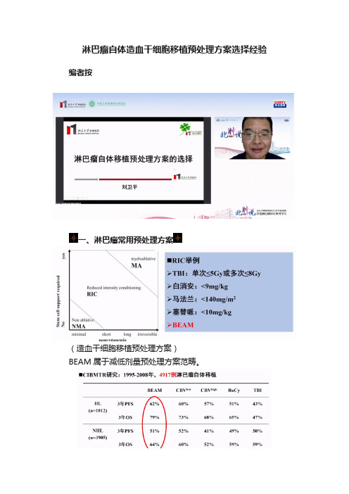 淋巴瘤自体造血干细胞移植预处理方案选择经验