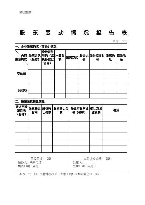 股东变动情况分析报告表格模板