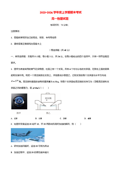 河北省衡水市2023_2024学年高一物理上学期期末考试含解析