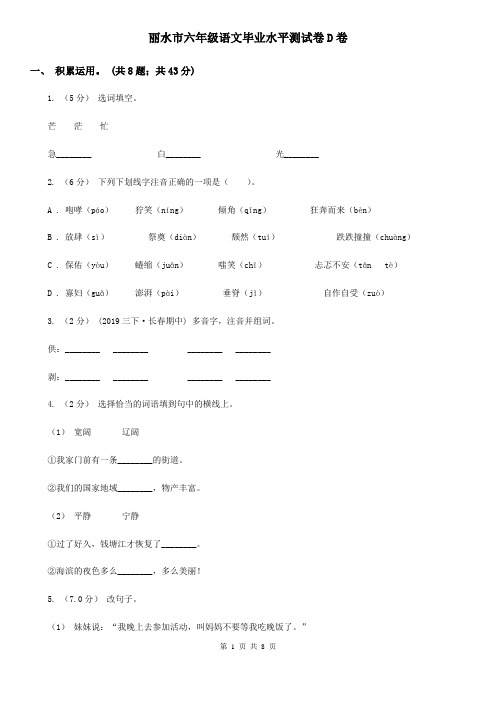 丽水市六年级语文毕业水平测试卷D卷