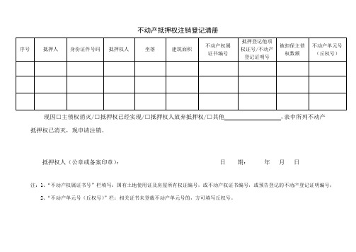 不动产抵押权注销登记清册(式样)