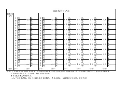 宿舍水电登记表