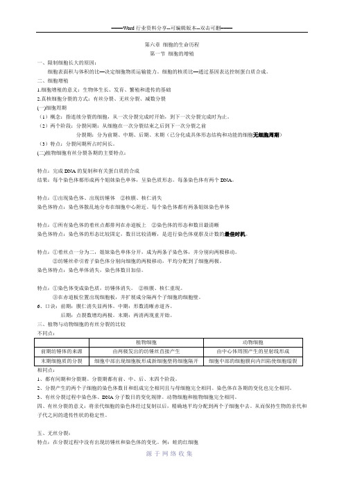 高中生物必修一第六章细胞的生命历程知识点