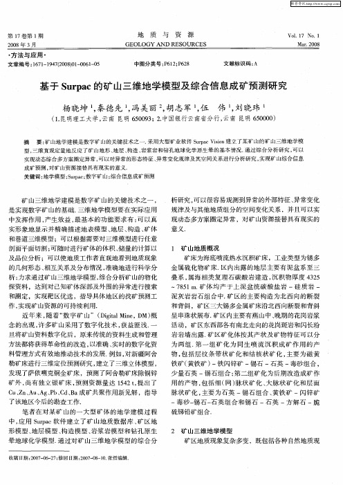 基于Surpac的矿山三维地学模型及综合信息成矿预测研究