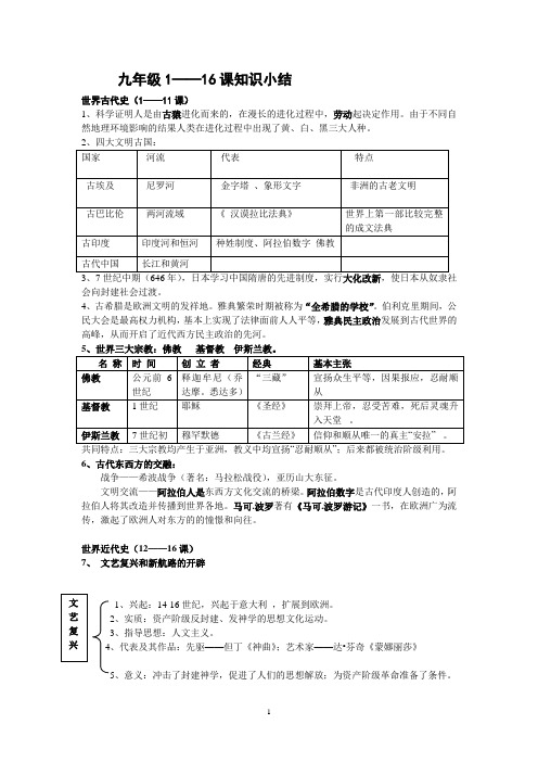 川教版历史九年级1—16课知识小结