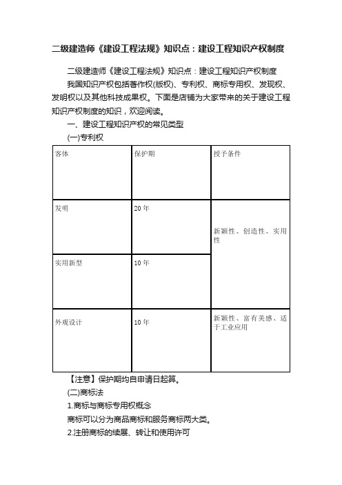 二级建造师《建设工程法规》知识点：建设工程知识产权制度