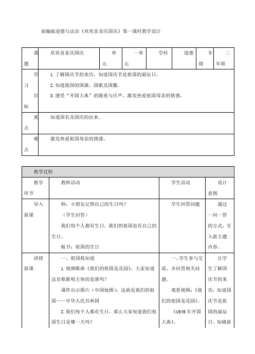 139部编版道德与法治二年级上册03、欢欢喜喜庆国庆第一课时 教案