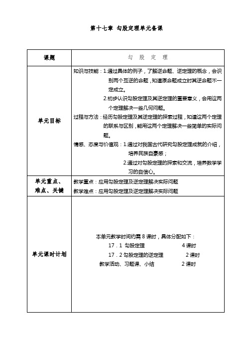 第17章勾股定理的单元备课