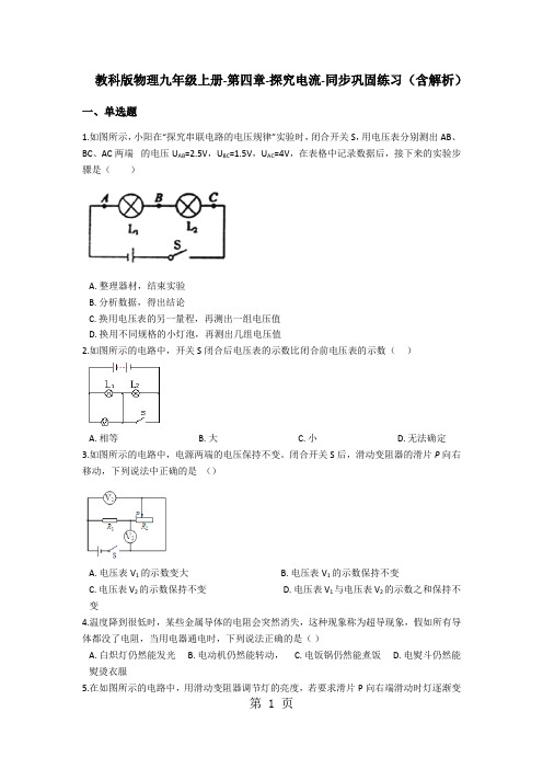 教科版物理九年级上册第四章探究电流同步巩固练习(含解析)-word