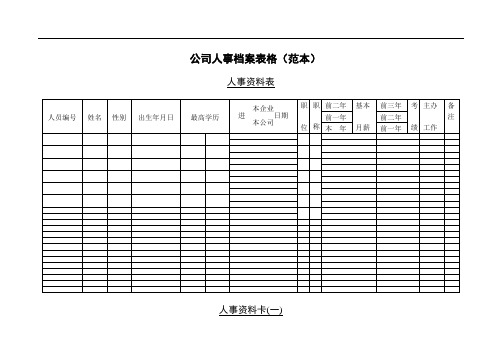 公司人事档案表格范本