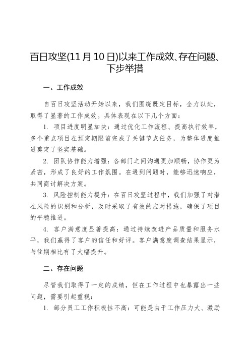 百日攻坚(11月10日)以来工作成效、存在问题、下步举措