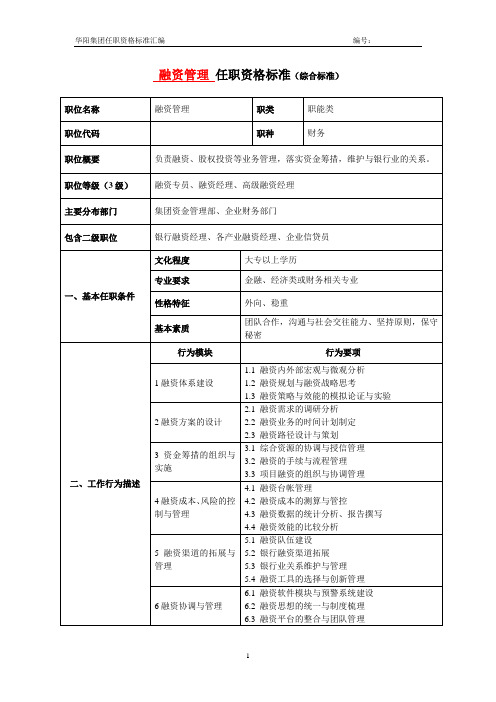 财务任职资格标准融资管理岗案例