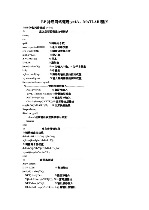 BP神经网络逼近(matlab程序)