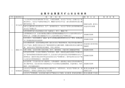 金属非金属露天矿山安全生产自检自查检查表