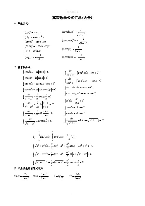 高等数学公式汇总(大全)