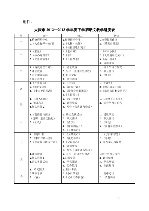 大庆初中课程进度表