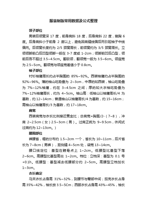 服装制版常用数据及公式整理