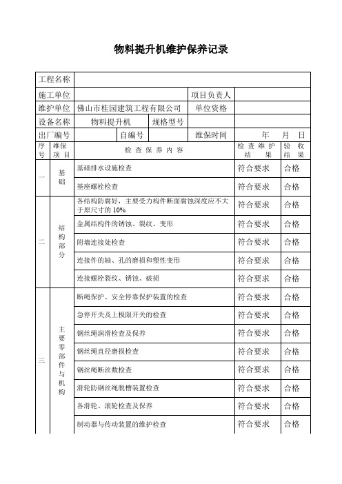 物料提升机维护保养记录