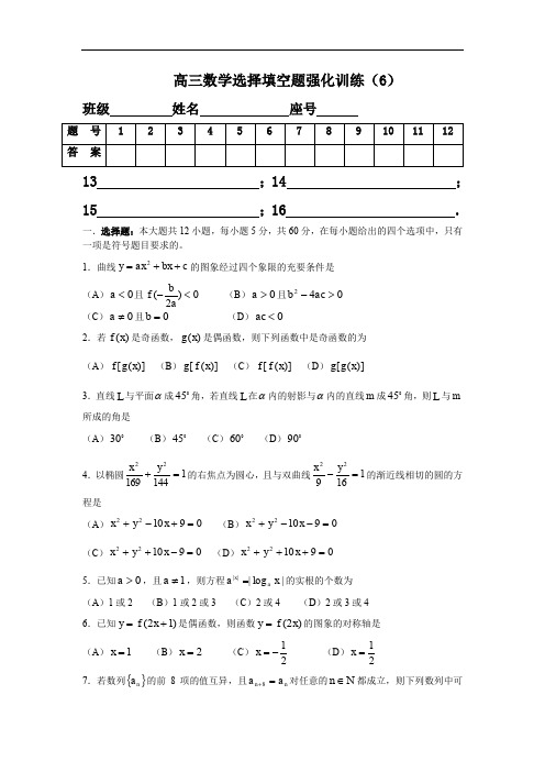 高三数学选择填空题强化训练6.doc