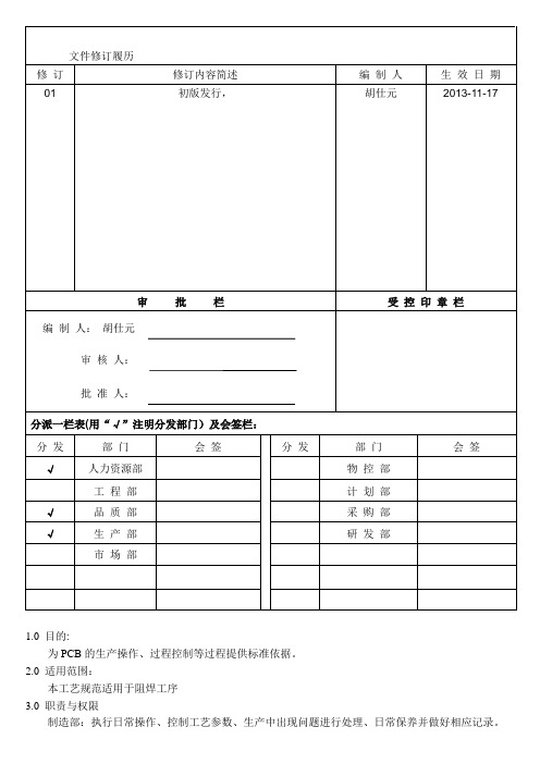 PCB阻焊岗位职责说明书