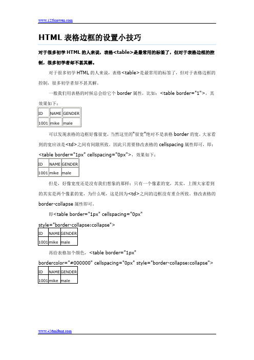 HTML表格边框的设置小技巧