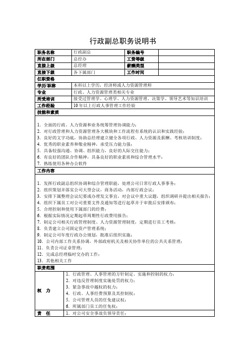 行政人事部职务说明书
