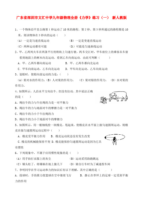 广东省深圳市文汇中学九年级物理全册《力学》练习(一)(无答案) 新人教版