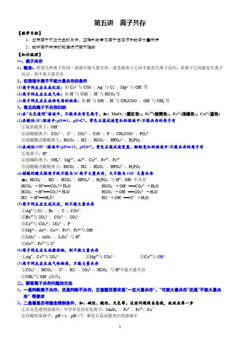高一化学必修一讲义：第五讲  离子共存