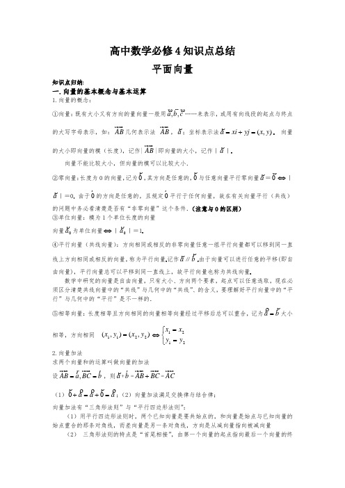 高中数学必修4平面向量知识点总结