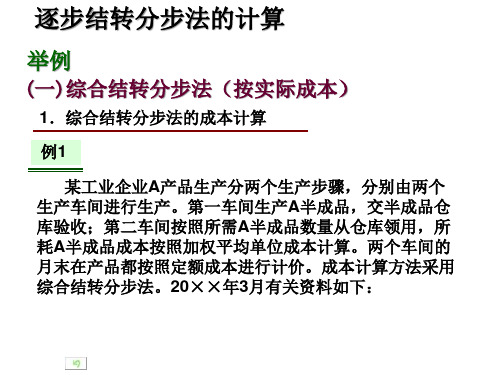 成本会计综合结转分步法和成本还原的计算