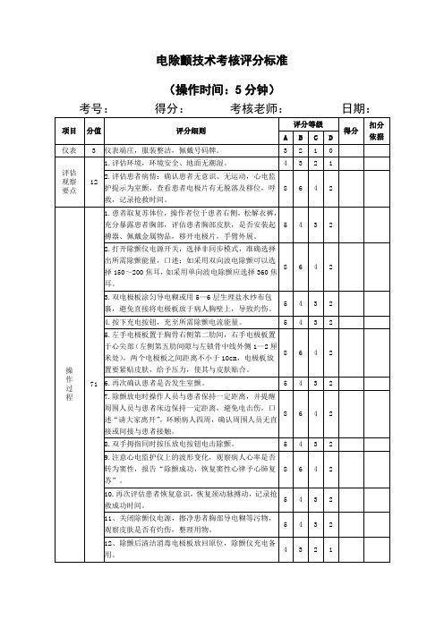 电除颤技术考核评分标准