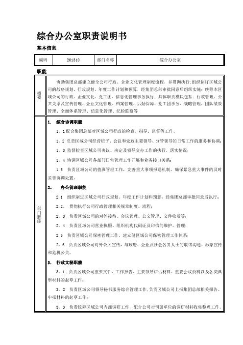 综合办公室职责说明书