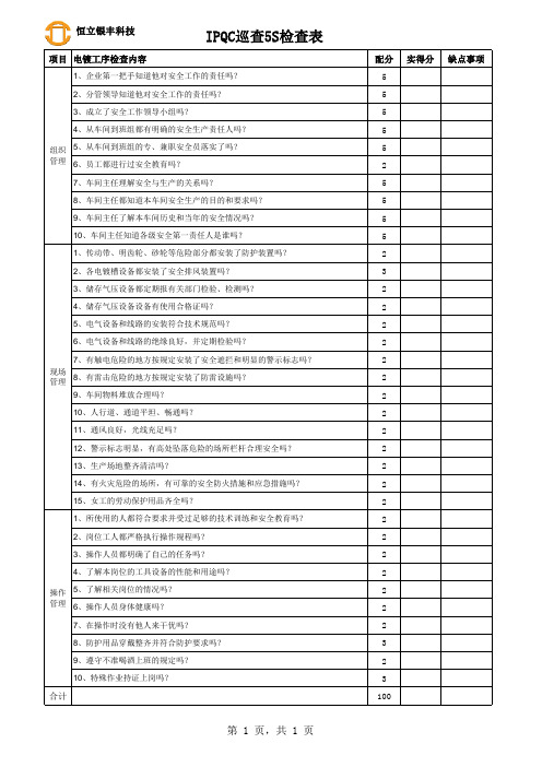 IPQC 巡检表