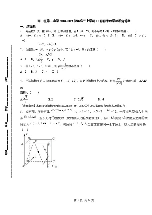 雨山区第一中学2018-2019学年高三上学期11月月考数学试卷含答案