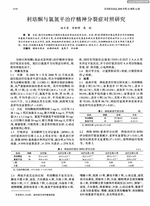 利培酮与氯氮平治疗精神分裂症对照研究