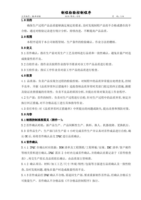 质量管理体系控制程序——制程检验管理程序