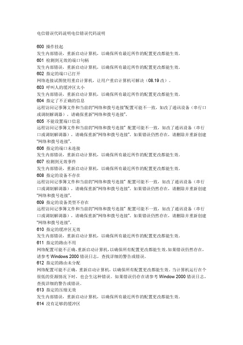 电信网络错误代码及解决方法(最新,网络中收集)