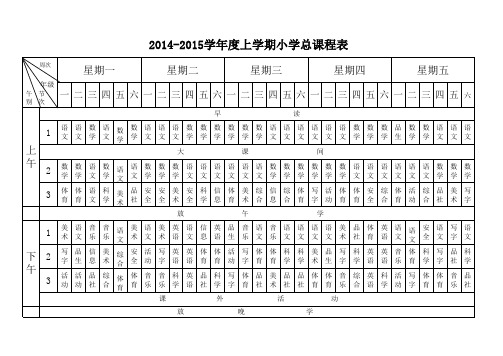 2014-2015学年度上学期小学总课程表(盛庄)