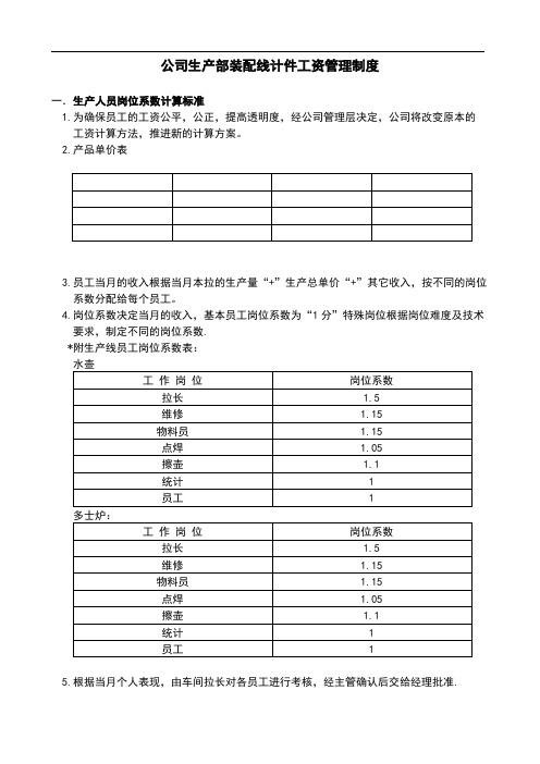 公司生产部装配线计件工资管理制度