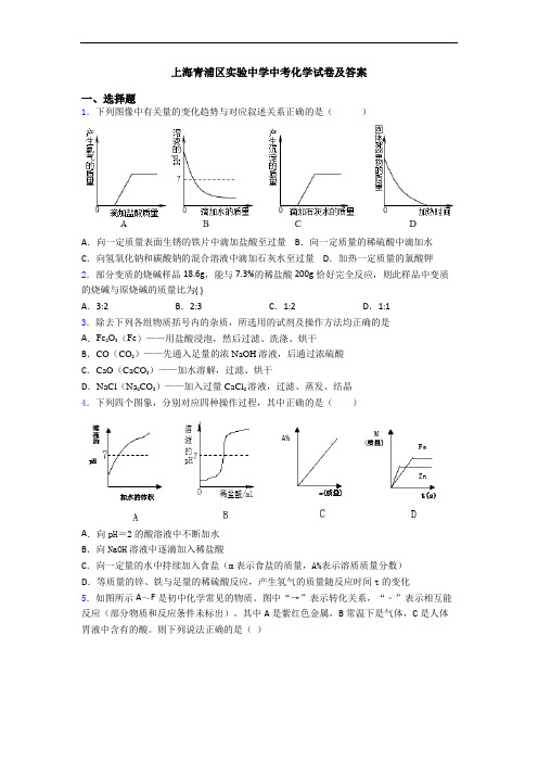 上海青浦区实验中学中考化学试卷及答案