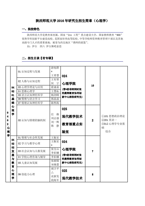 陕西师范大学2016年研究生招生简章