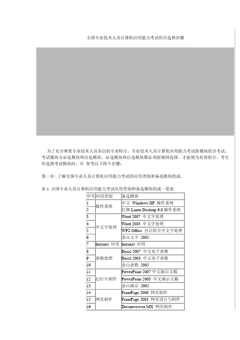 全国专业技术人员计算机应用能力考试科目选择步骤文档