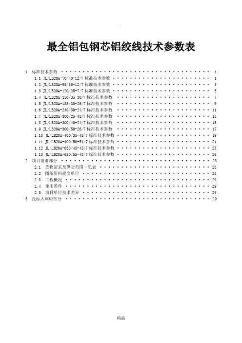 最全铝包钢芯铝绞线技术参数表